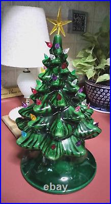 Vintage 17 GREEN LIGHT UP CERAMIC CHRISTMAS TREEE & BASE