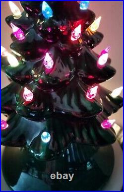 Vintage 17 GREEN LIGHT UP CERAMIC CHRISTMAS TREEE & BASE