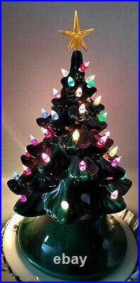 Vintage 17 GREEN LIGHT UP CERAMIC CHRISTMAS TREEE & BASE