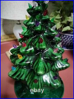 Vintage 17 GREEN LIGHT UP CERAMIC CHRISTMAS TREEE & BASE