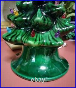 Vintage 17 GREEN LIGHT UP CERAMIC CHRISTMAS TREEE & BASE