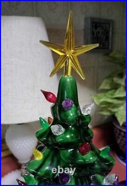 Vintage 17 GREEN LIGHT UP CERAMIC CHRISTMAS TREEE & BASE