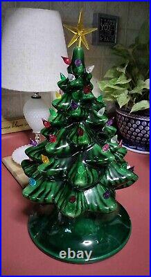 Vintage 17 GREEN LIGHT UP CERAMIC CHRISTMAS TREEE & BASE