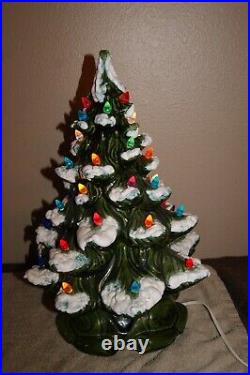 Vintage 17 Lighted ATLANTIC MOLD Ceramic Christmas Tree With Scroll Base NICE
