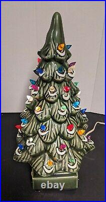 Vintage 17'' Lighted Ceramic Christmas Tree Decorative Outfit with snow Works