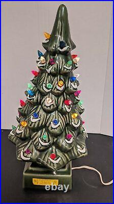 Vintage 17'' Lighted Ceramic Christmas Tree Decorative Outfit with snow Works