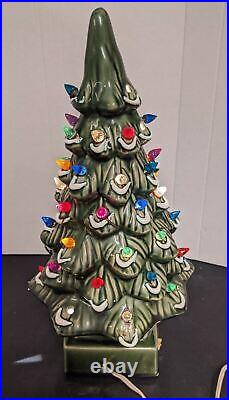 Vintage 17'' Lighted Ceramic Christmas Tree Decorative Outfit with snow Works