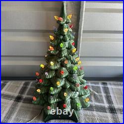 Vintage 17 Lighted Ceramic Christmas Tree With Base Light Cord Works