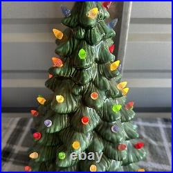 Vintage 17 Lighted Ceramic Christmas Tree With Base Light Cord Works