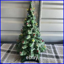 Vintage 17 Lighted Ceramic Christmas Tree With Base Light Cord Works