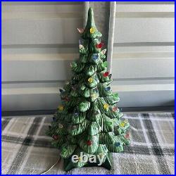 Vintage 17 Lighted Ceramic Christmas Tree With Base Light Cord Works