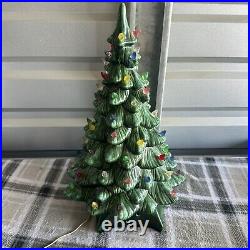 Vintage 17 Lighted Ceramic Christmas Tree With Base Light Cord Works