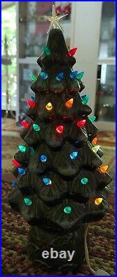 Vintage 17 Tall Ceramic Lighted Christmas Tree with Base Marked 1987