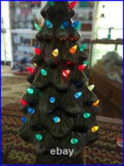 Vintage 17 Tall Ceramic Lighted Christmas Tree with Base Marked 1987