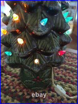 Vintage 17 Tall Ceramic Lighted Christmas Tree with Base Marked 1987