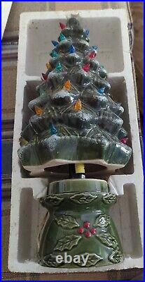 Vintage 17 Tall Ceramic Lighted Christmas Tree with Base Marked 1987