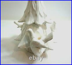 Vintage 17 WHITE Ceramic Christmas Tree with figural Dove / Bird candle holders