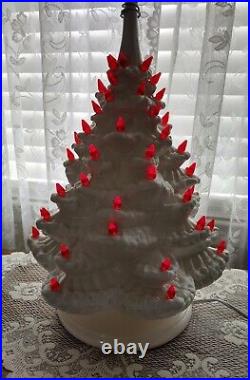 Vintage 17 White Ceramic Lighted Christmas Tree With Red Bulbs