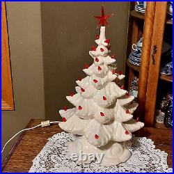 Vintage 17in White Ceramic Christmas Tree Iridescent 2 Piece Great Condition