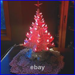 Vintage 17in White Ceramic Christmas Tree Iridescent 2 Piece Great Condition