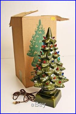 Vintage 18 CERAMIC CHRISTMAS TREE w Original Box lighted 2 piece retro lit
