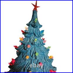 Vintage 18 Ceramic Christmas Tree with Colorful Lights 2 Piece Holly Base