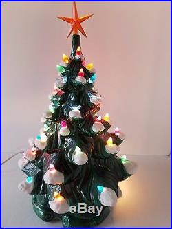 Vintage 18 Ceramic Christmas Xmas Tree Green Whit Snow Atlantic Mold Light Bird
