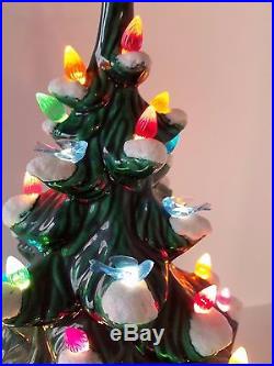 Vintage 18 Ceramic Christmas Xmas Tree Green Whit Snow Atlantic Mold Light Bird