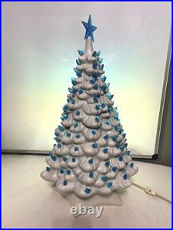 Vintage 18 Ceramic Lighted Christmas Tree White Blue Scene Nativity Beautiful
