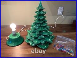 Vintage 18 Large Ceramic Lighted Green Christmas Tree with Base PLUS Extra Lights