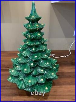 Vintage 18 Large Ceramic Lighted Green Christmas Tree with Base PLUS Extra Lights