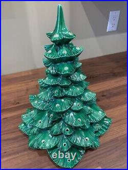 Vintage 18 Large Ceramic Lighted Green Christmas Tree with Base PLUS Extra Lights