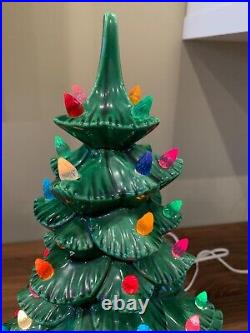 Vintage 18 Large Ceramic Lighted Green Christmas Tree with Base PLUS Extra Lights