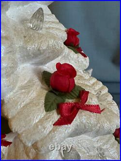 Vintage 18 White Ceramic Christmas Tree Rosebuds Ribbons Flowers Butterflies