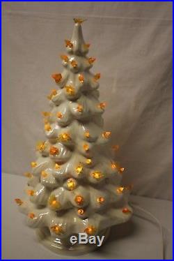 Vintage 19 1970s Ceramic White Iridescent Light Up Christmas Tree + Stand