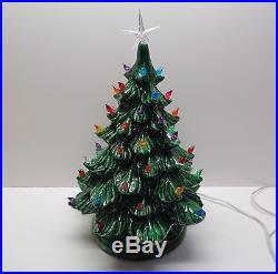 Vintage 19 ATLANTIC MOLD Green Ceramic Christmas Tree with Bulbs & Star