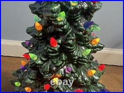 Vintage 19 Ceramic Christmas Tree Multicolor Lights Green Mold Star 70-80s