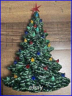 Vintage 19 Ceramic Christmas Tree Multicolor Lights Green Mold Star 70-80s