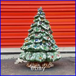 Vintage 19 Christmas Tree Ceramic Mold Green Snow 3 Piece Light Birds & Bulbs