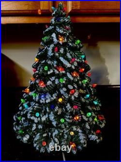 Vintage 19 Christmas Tree Ceramic Mold Green Snow 3 Piece Light Birds & Bulbs