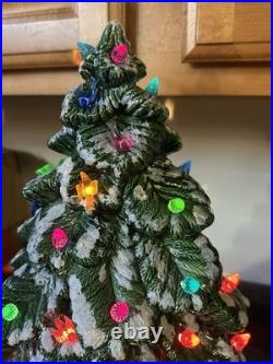 Vintage 19 Christmas Tree Ceramic Mold Green Snow 3 Piece Light Birds & Bulbs