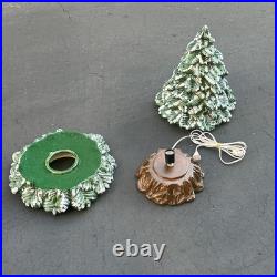 Vintage 19 Christmas Tree Ceramic Mold Green Snow 3 Piece Light Birds & Bulbs