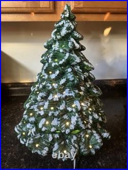 Vintage 19 Christmas Tree Ceramic Mold Green Snow 3 Piece Light Birds & Bulbs