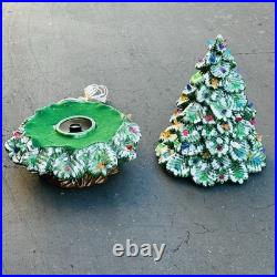 Vintage 19 Christmas Tree Ceramic Mold Green Snow 3 Piece Light Birds & Bulbs