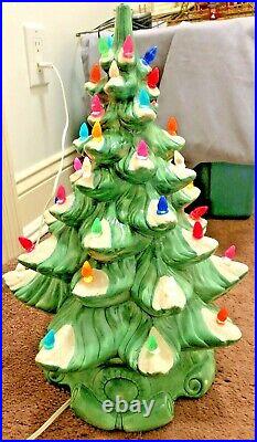 Vintage 19 Flocked Ceramic Christmas Tree with Working Musical Base