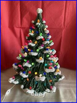 Vintage 19 Flocked Ceramic Lighted Christmas Tree On BaseBEAUTIFUL
