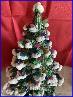 Vintage 19 Flocked Ceramic Lighted Christmas Tree On BaseBEAUTIFUL