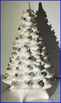 Vintage 19 HOLLAND MOLD WHITE CERAMIC Decorated Electric Light CHRISTMAS Tree