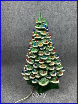 Vintage 19 Holland Mold Ceramic Christmas Tree Lighted with Multicolor Bulbs