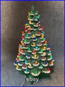 Vintage 19 Holland Mold Ceramic Christmas Tree Lighted with Multicolor Bulbs